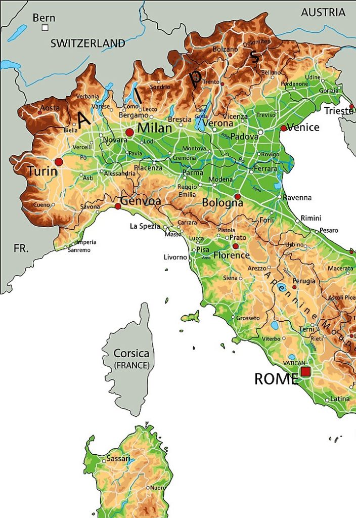 Le relief de l'Italie du Nord